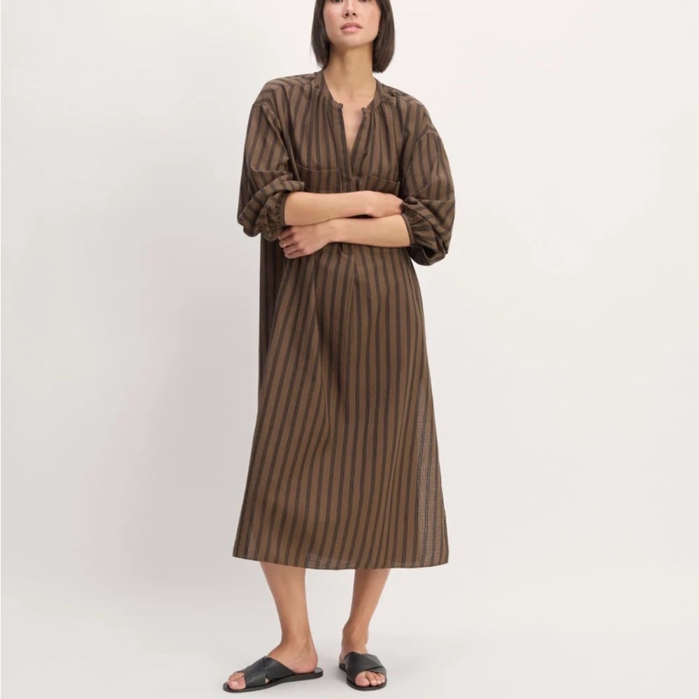 Everlane gauze caftan dress in cocoa/black stripe